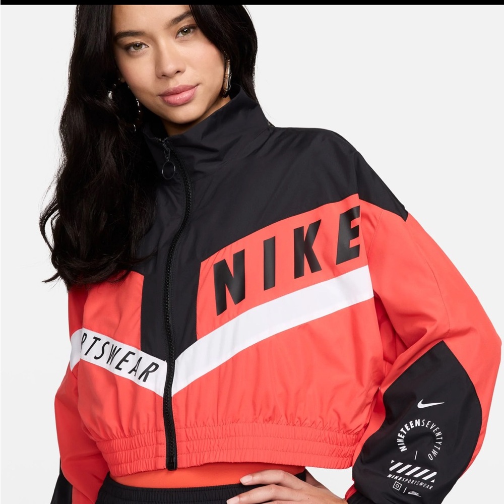 Nike Women's Black and Red Sportswear Jacket - Size M